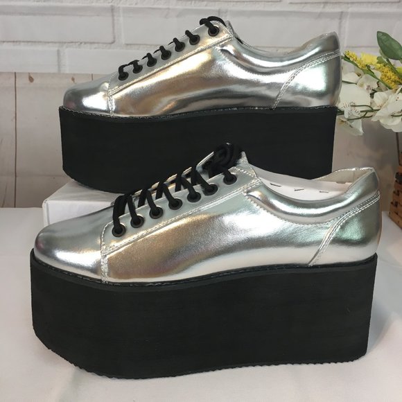 silver metallic platform sneakers